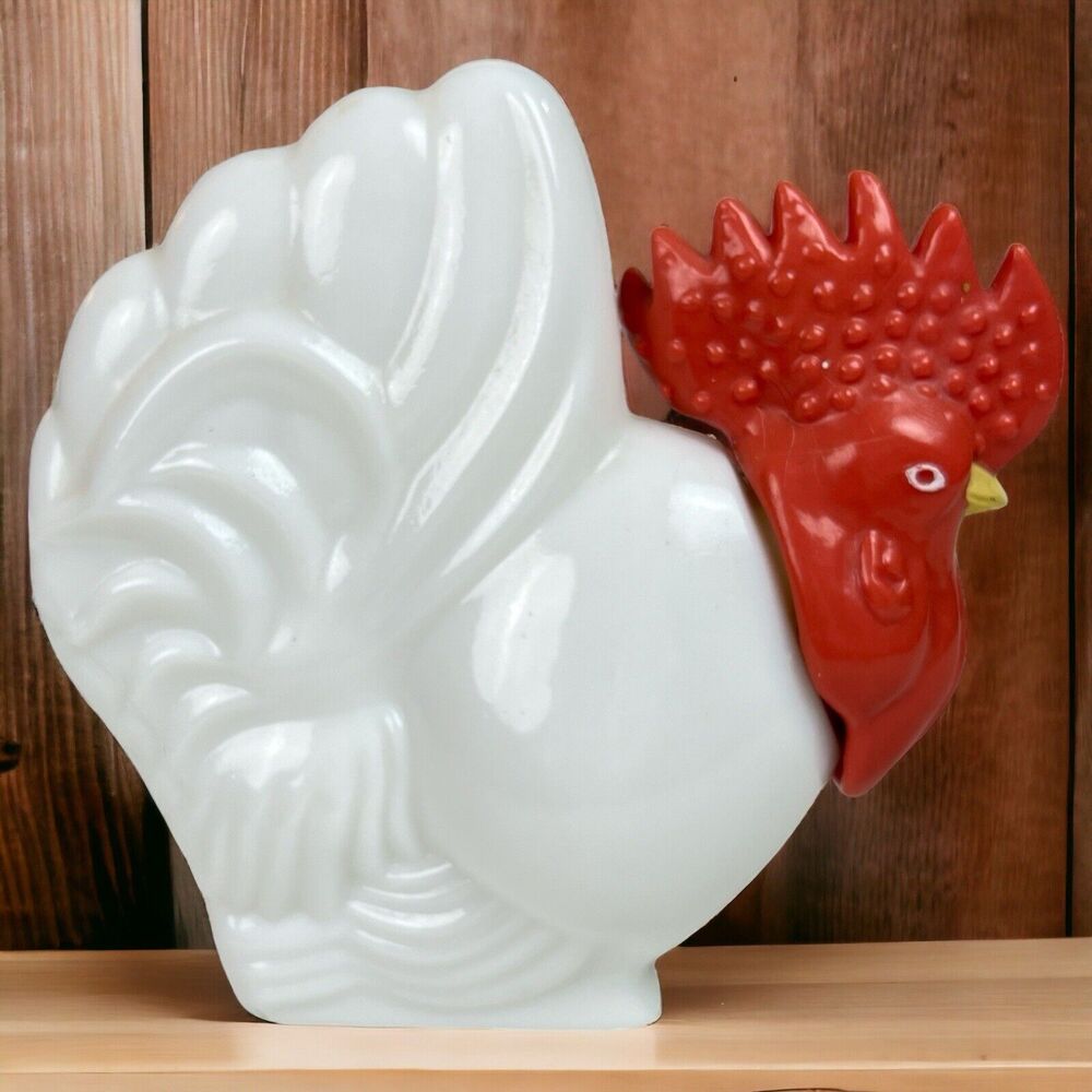 Vintage 70's Avon Milk Glass Rooster Farmhouse Kitchen Decanter Lotion Bottle